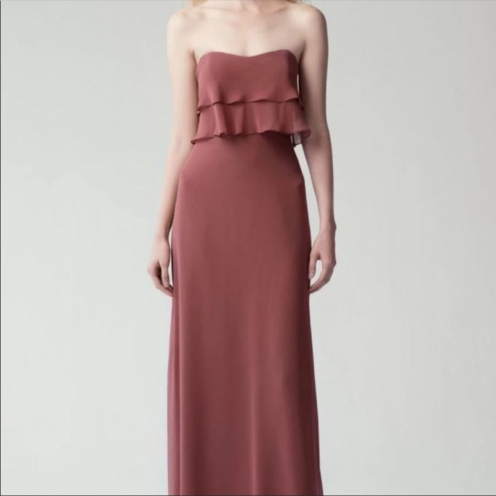 Jenny Yoo strapless gray/neutral dress